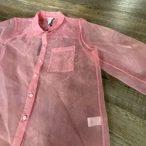 Nicole Miller Sheer Pink Button NWT Long Sleeve Womens Oversize Top Size XL